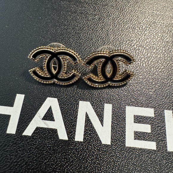 CHANEL Jewelry - Chanel Black and Gold CC Logo Earrings